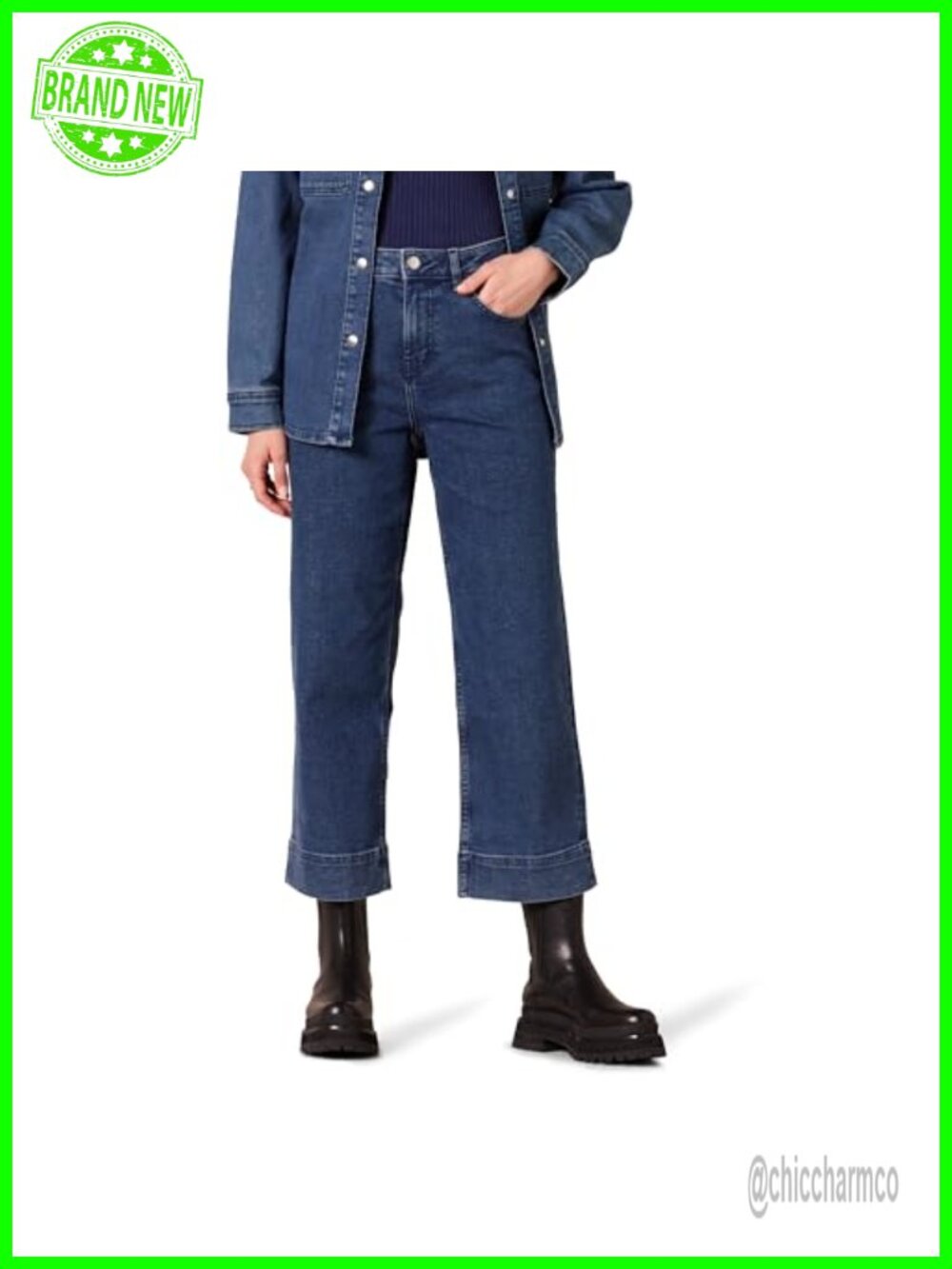 Women's High-Rise Wide-Leg Ankle Jeans Stretch Denim Regular Fit
